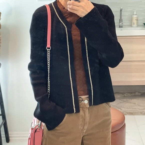 NWT maje women knit cardigan black gold size 2 - Picture 6 of 16